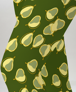 Olive Green Pear Print Leggings