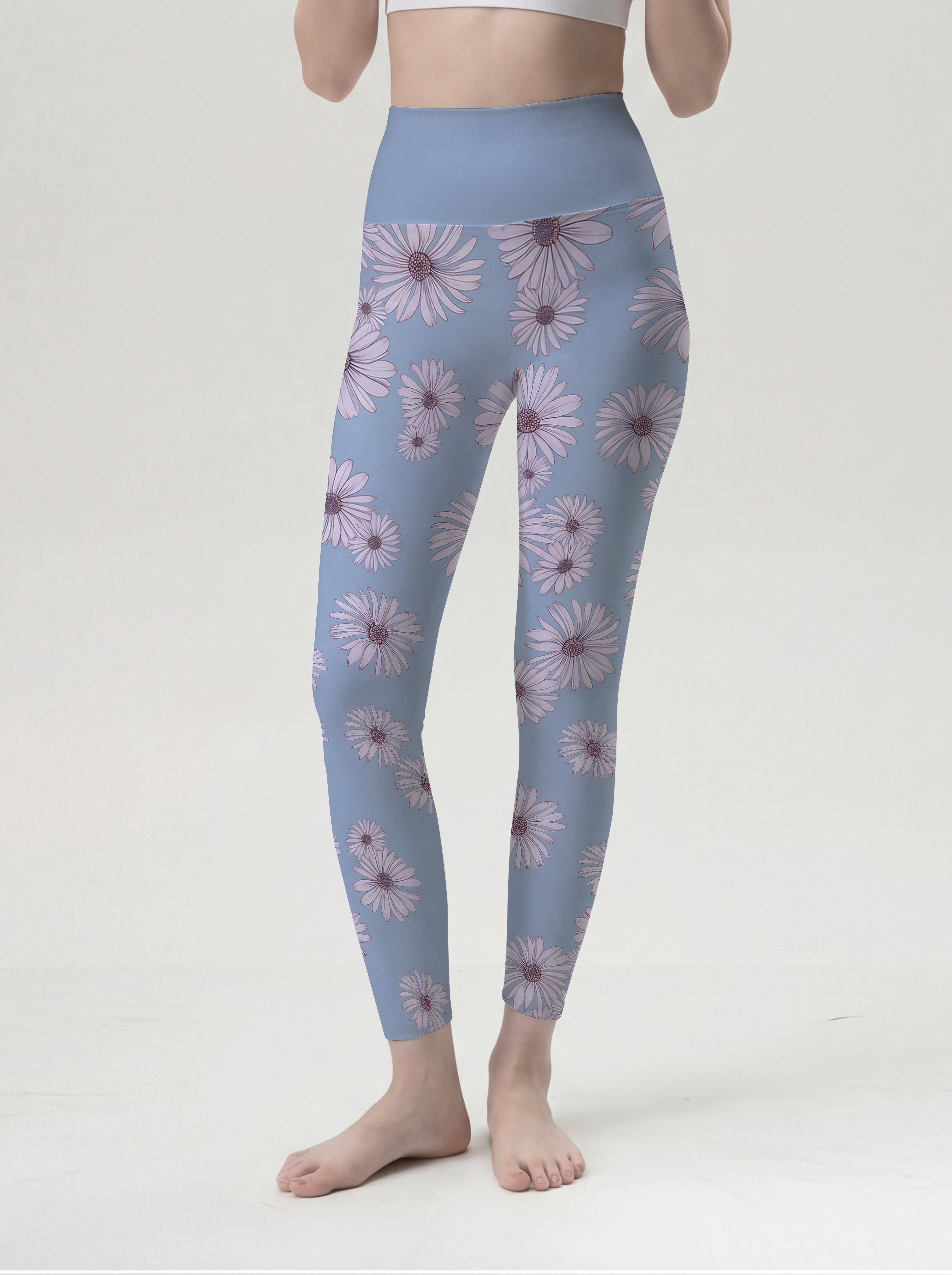 Dusty Blue Daisy High-Waist Yoga Leggings