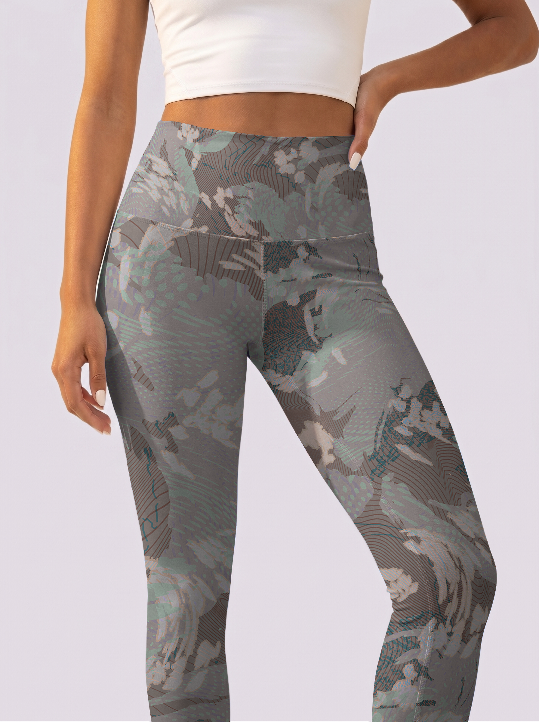 Grey Abstract Floral Leggings