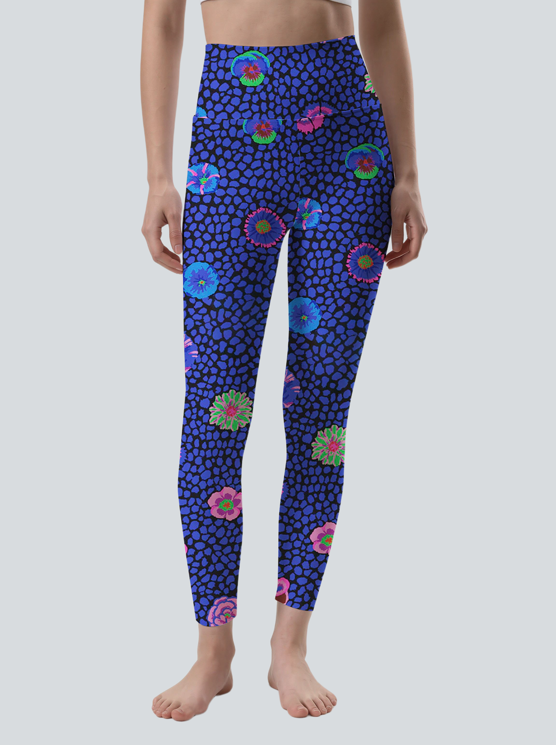 Cobalt Blue Pop Art Floral Leggings