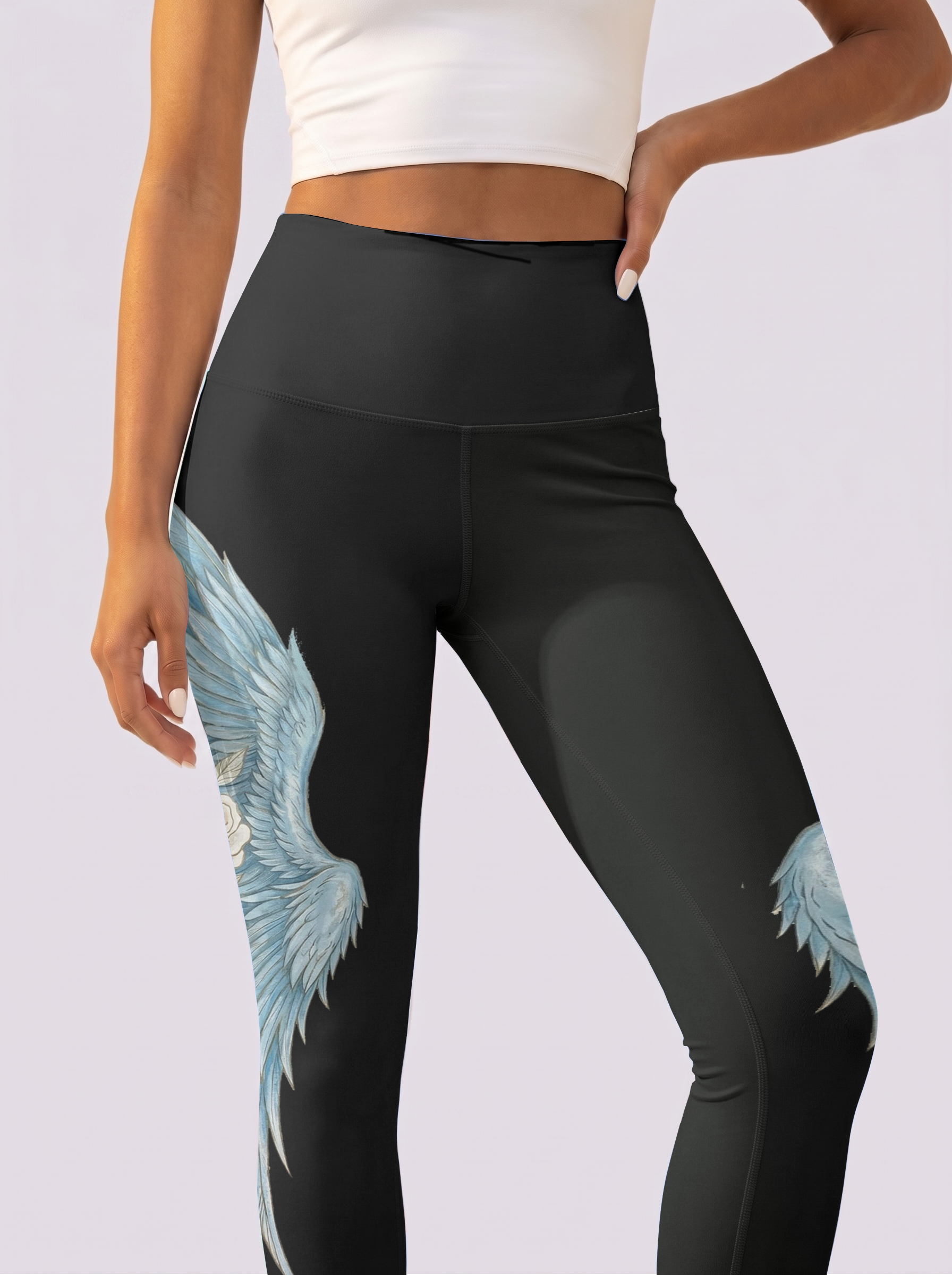 Black Pastel Floral Wing Workout Leggings