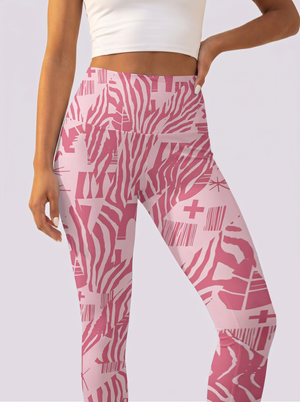 Pink Abstract Zebra Print High Waist Leggings
