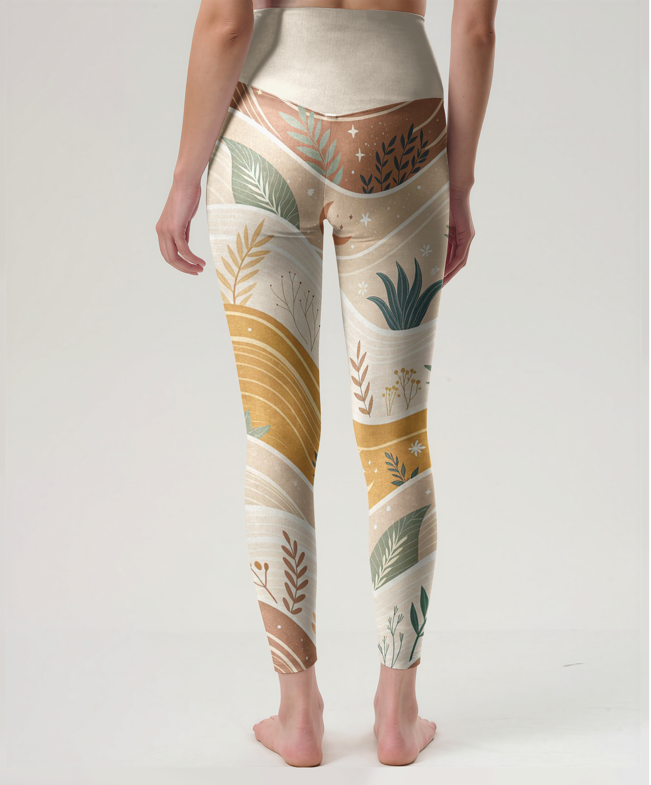High-Waisted Boho Celestial Botanical Yoga Leggings