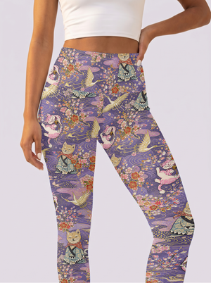 Lavender Ukiyo-e Shiba Inu Sports Tight Pants
