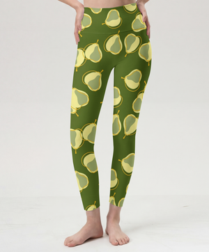 Olive Green Pear Print Leggings