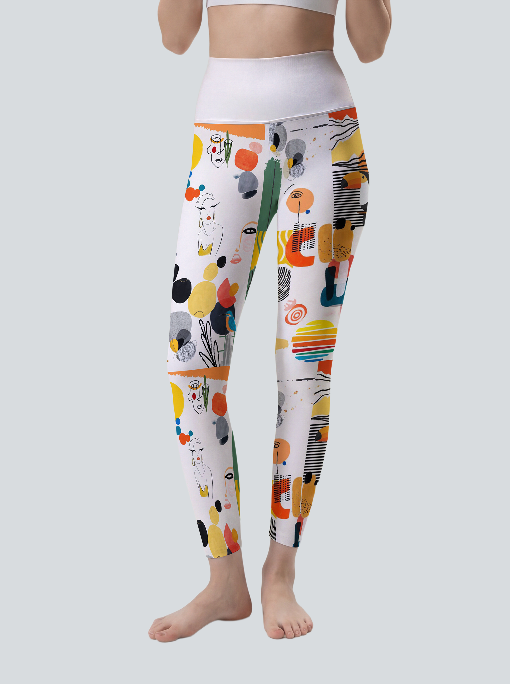 Picasso Collage Art High-Waist Yoga Leggings