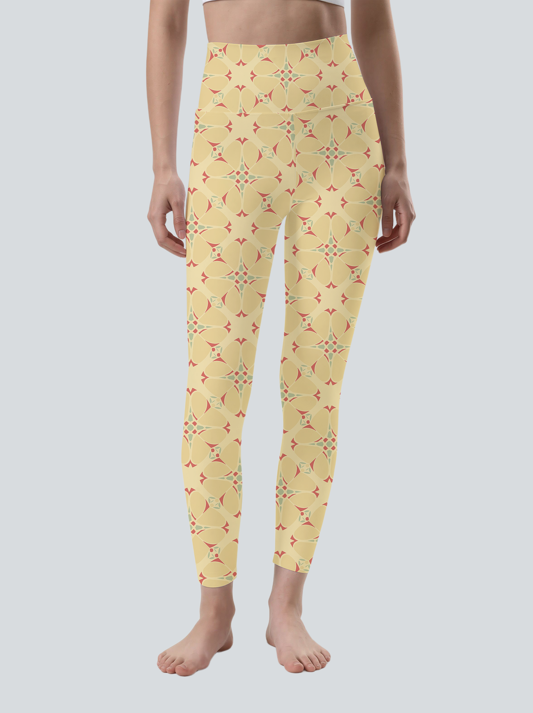 Sunny Tile Motif High-Waist Yoga Leggings