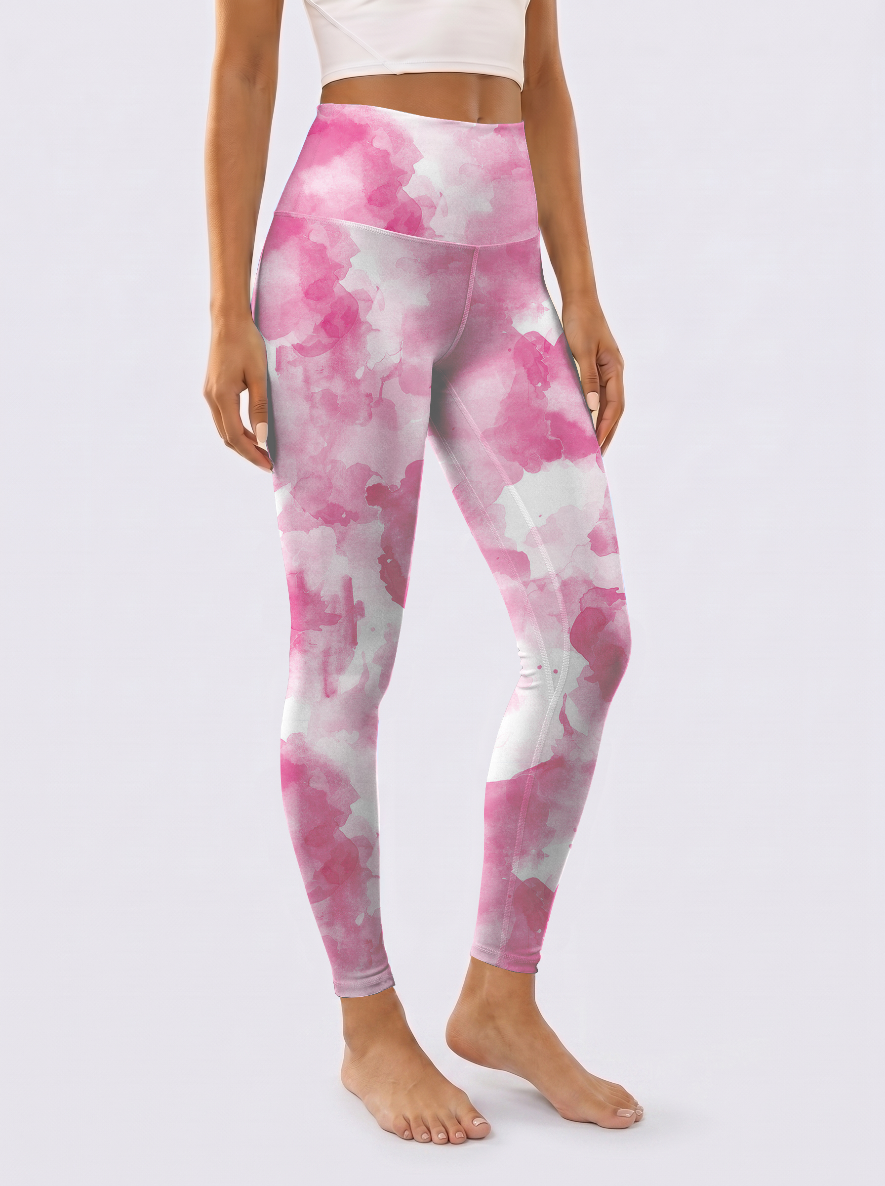 Blush Watercolor High-Waist Yoga Leggings
