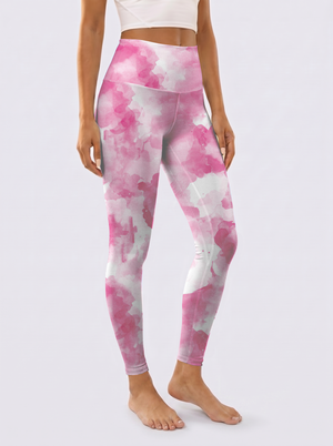 Blush Watercolor High-Waist Yoga Leggings