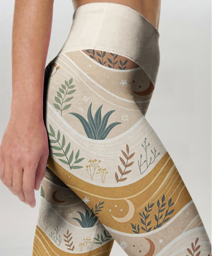 High-Waisted Boho Celestial Botanical Yoga Leggings
