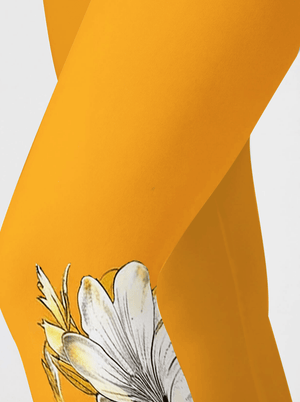 Ginger Bloom Side-Print High-Waist Yoga Leggings