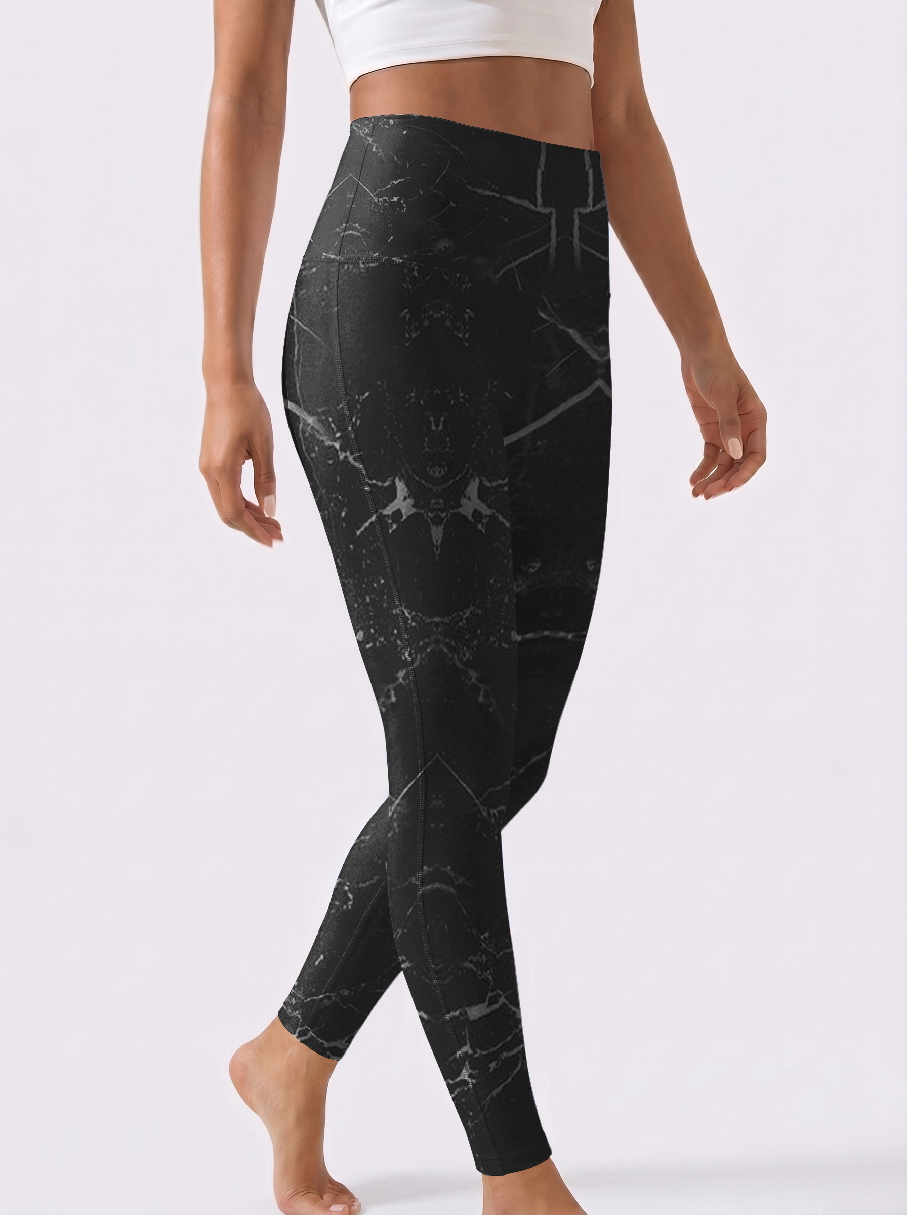 Noir Marble High-Waist Yoga Leggings