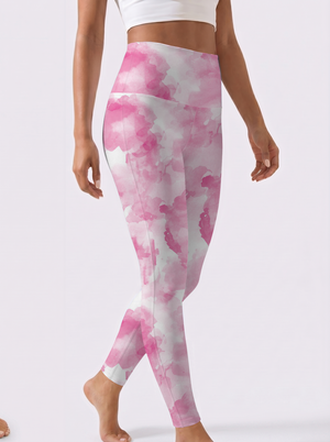 Blush Watercolor High-Waist Yoga Leggings