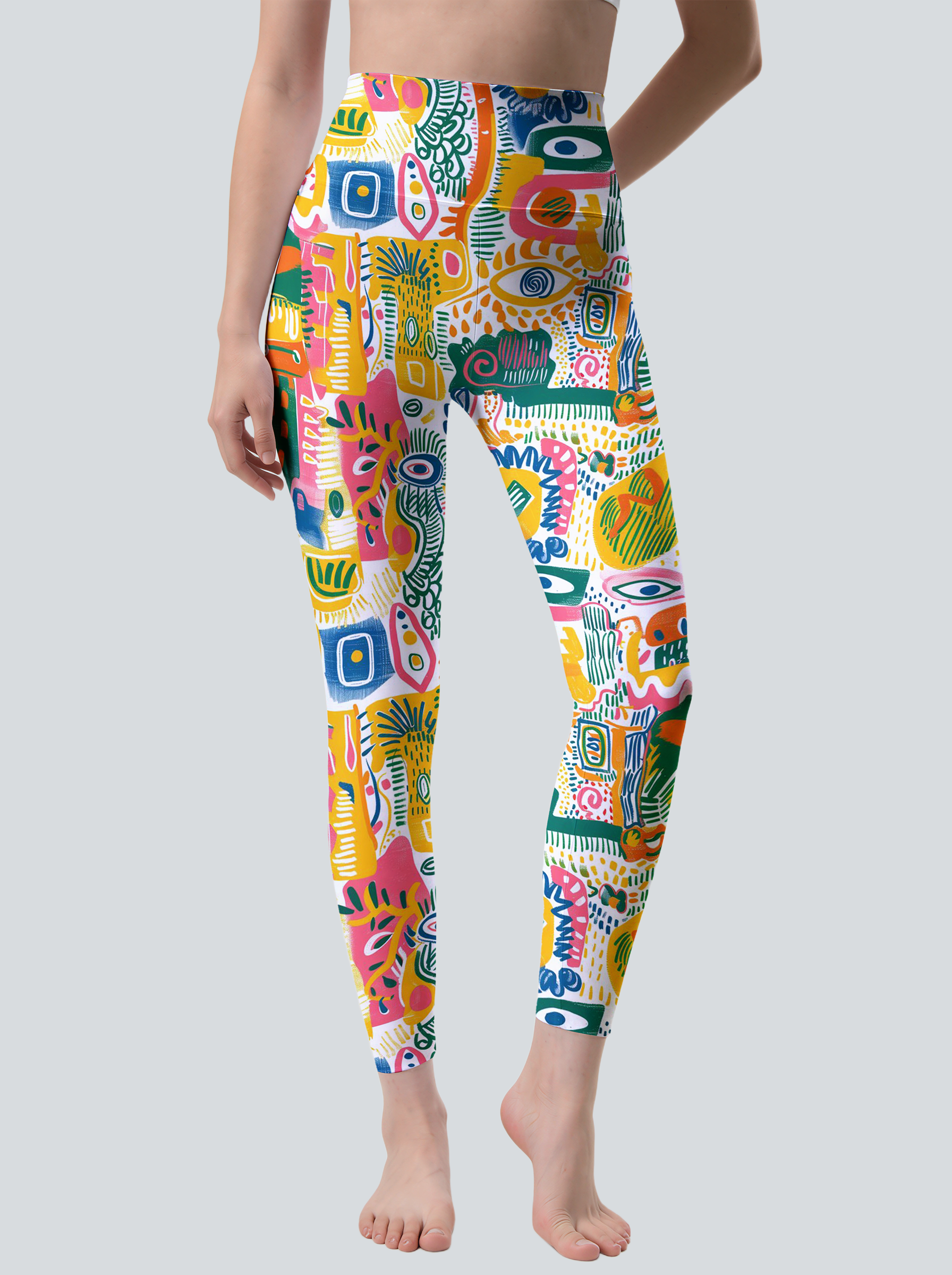 Playful Doodle Art High-Waist Yoga Leggings