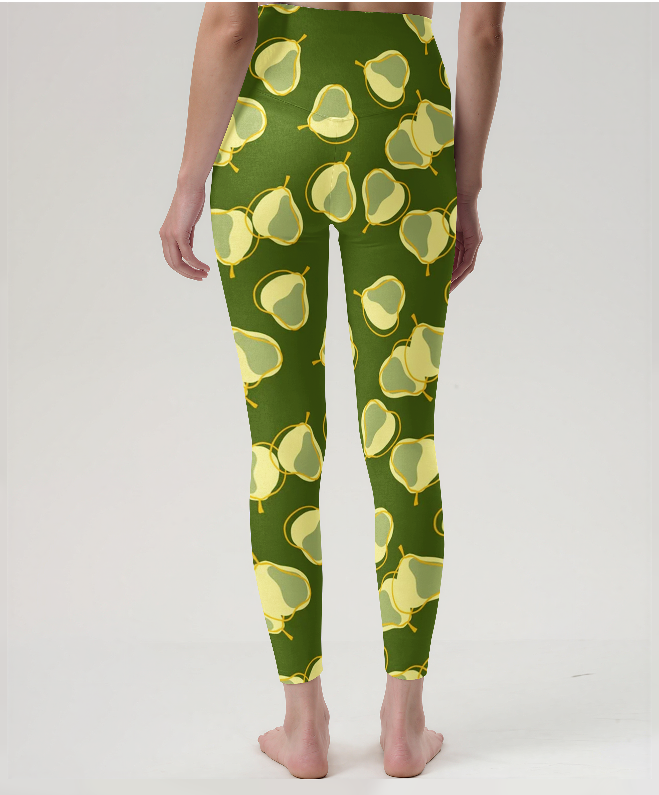 Olive Green Pear Print Leggings