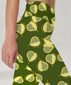 Olive Green Pear Print Leggings