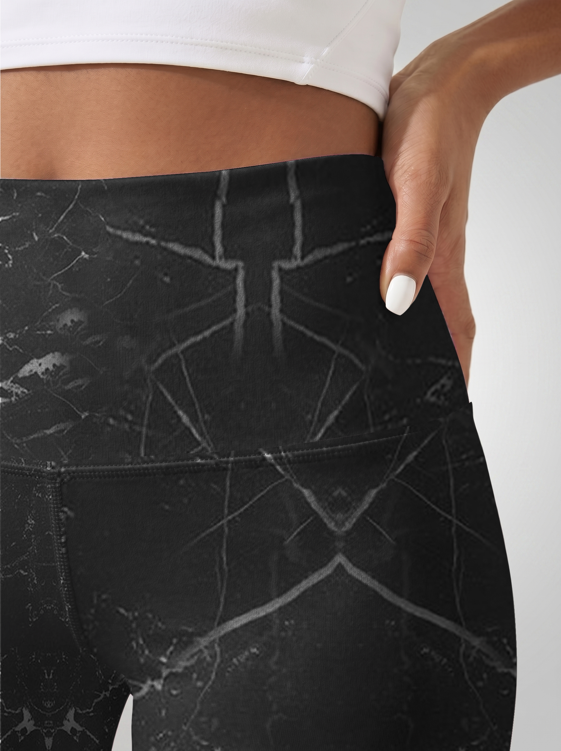 Noir Marble High-Waist Yoga Leggings
