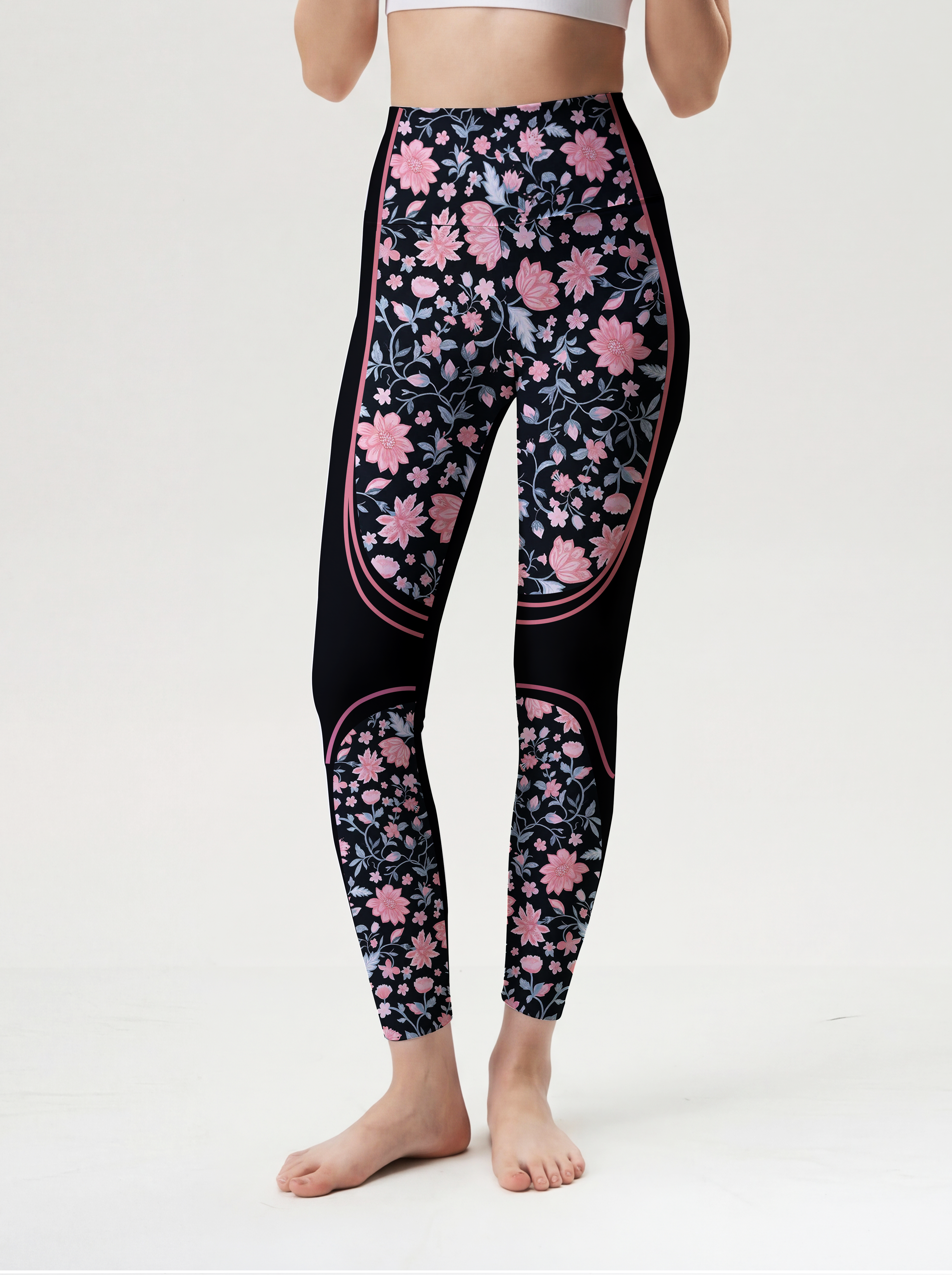 Midnight Cherry Blossom High-Waist Yoga Leggings