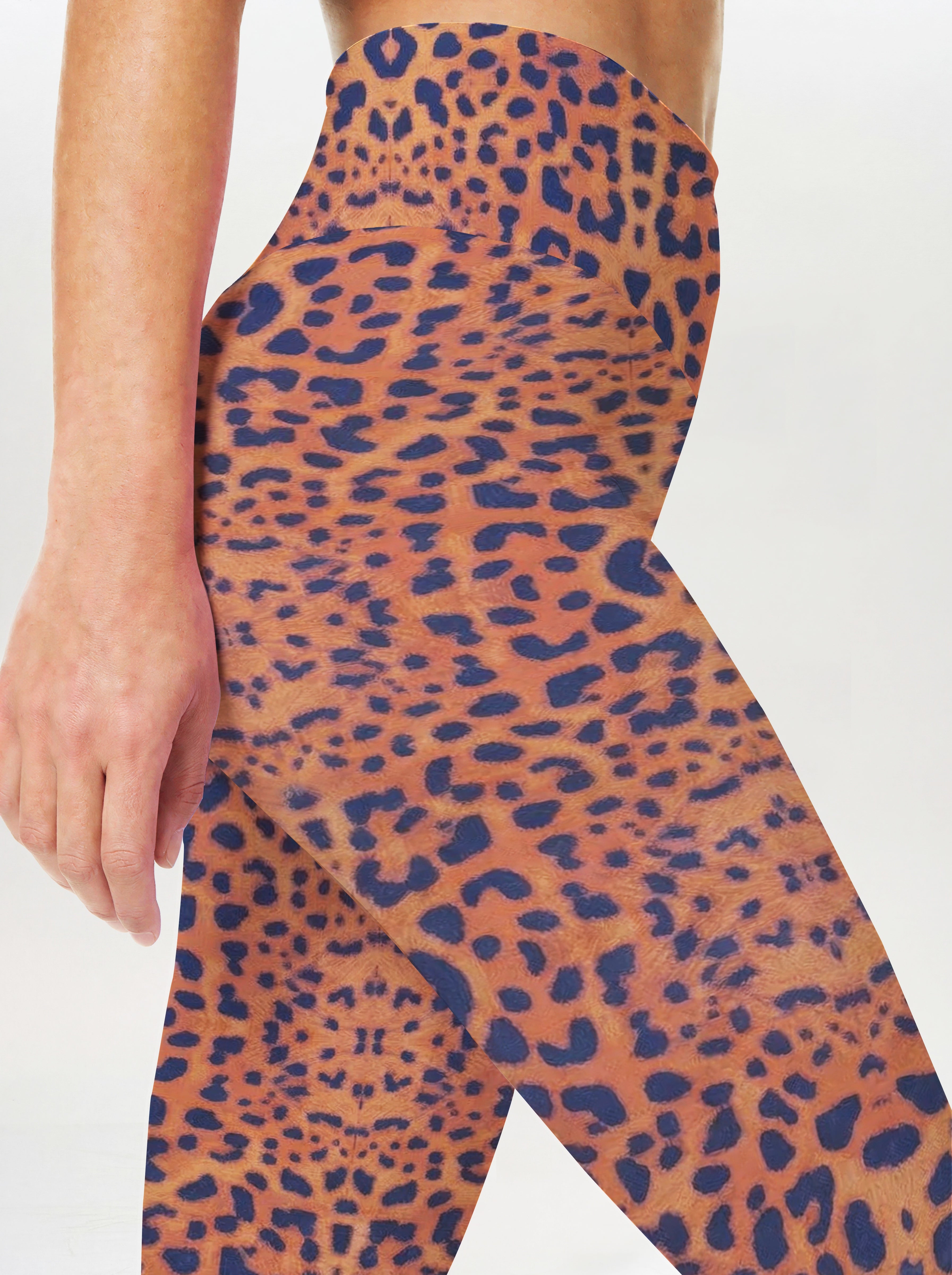 Orange Blue Leopard Print Leggings
