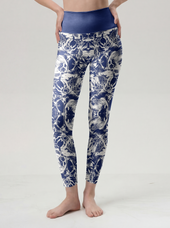 Indigo Blue Floral Relief Leggings