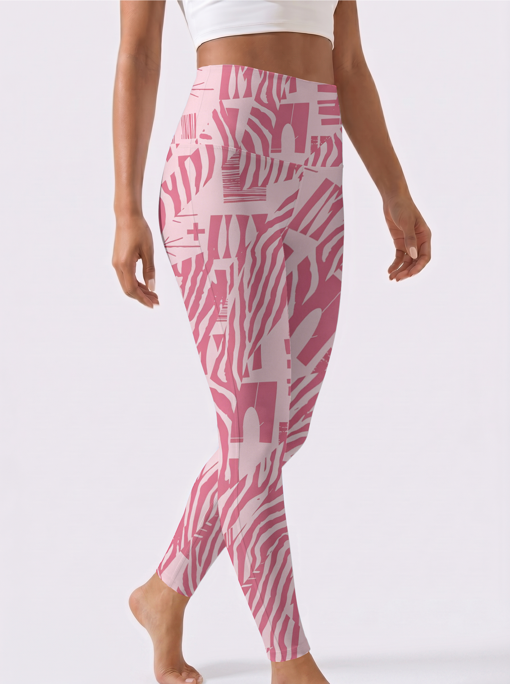 Pink Abstract Zebra Print High Waist Leggings