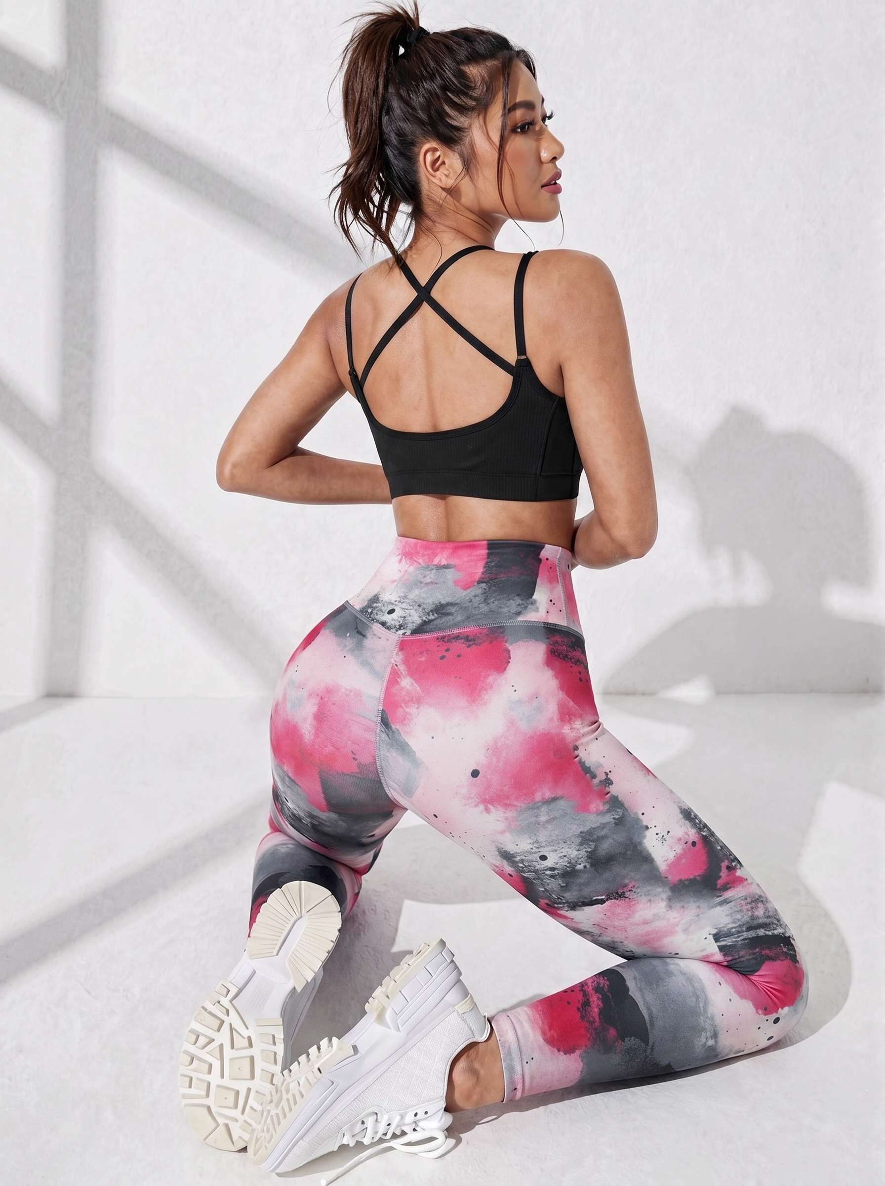 Pink & Grey Watercolor Leggings