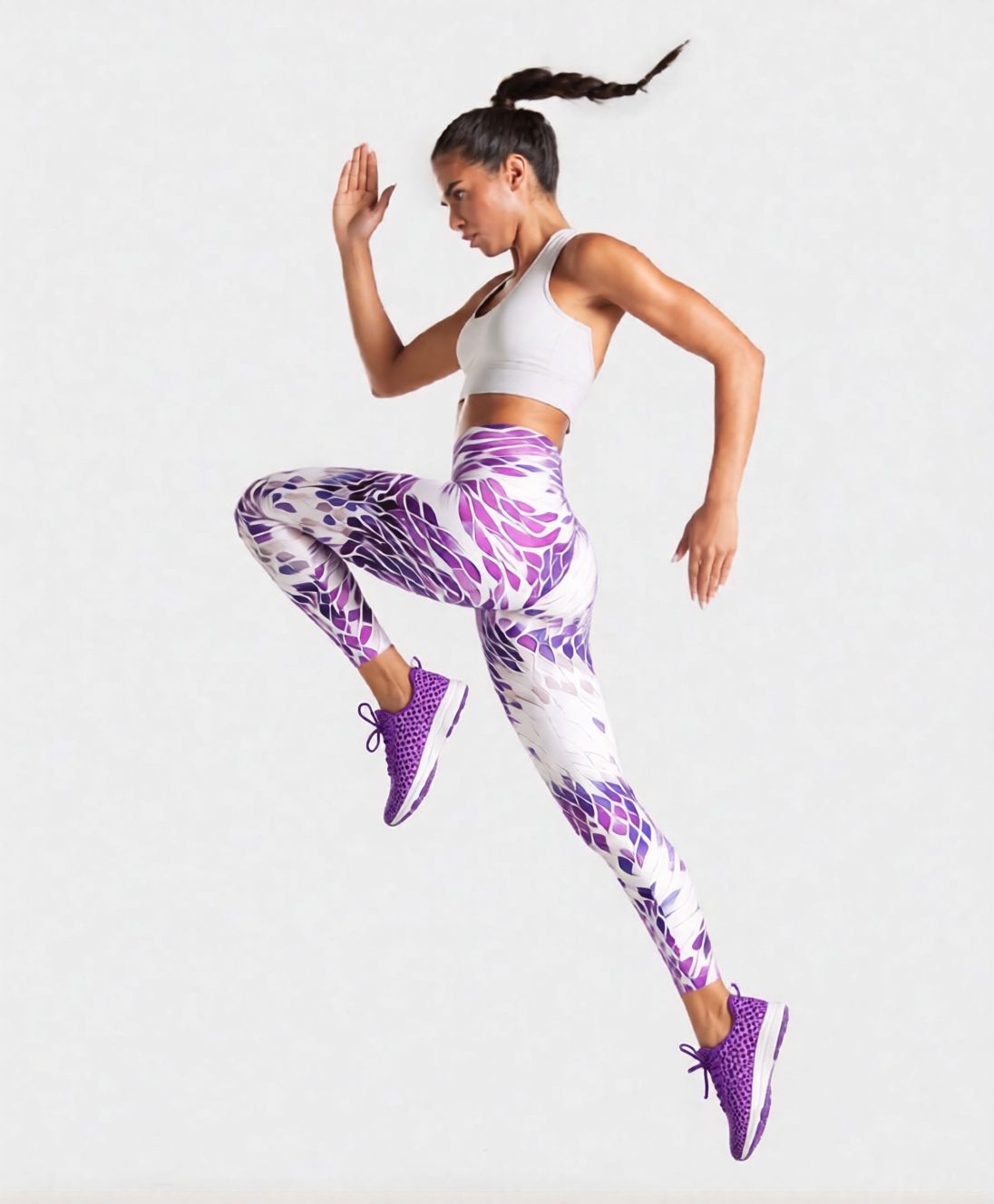 Purple Feather Flow Illusion Leggings