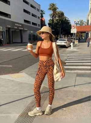 Orange Blue Leopard Print Leggings
