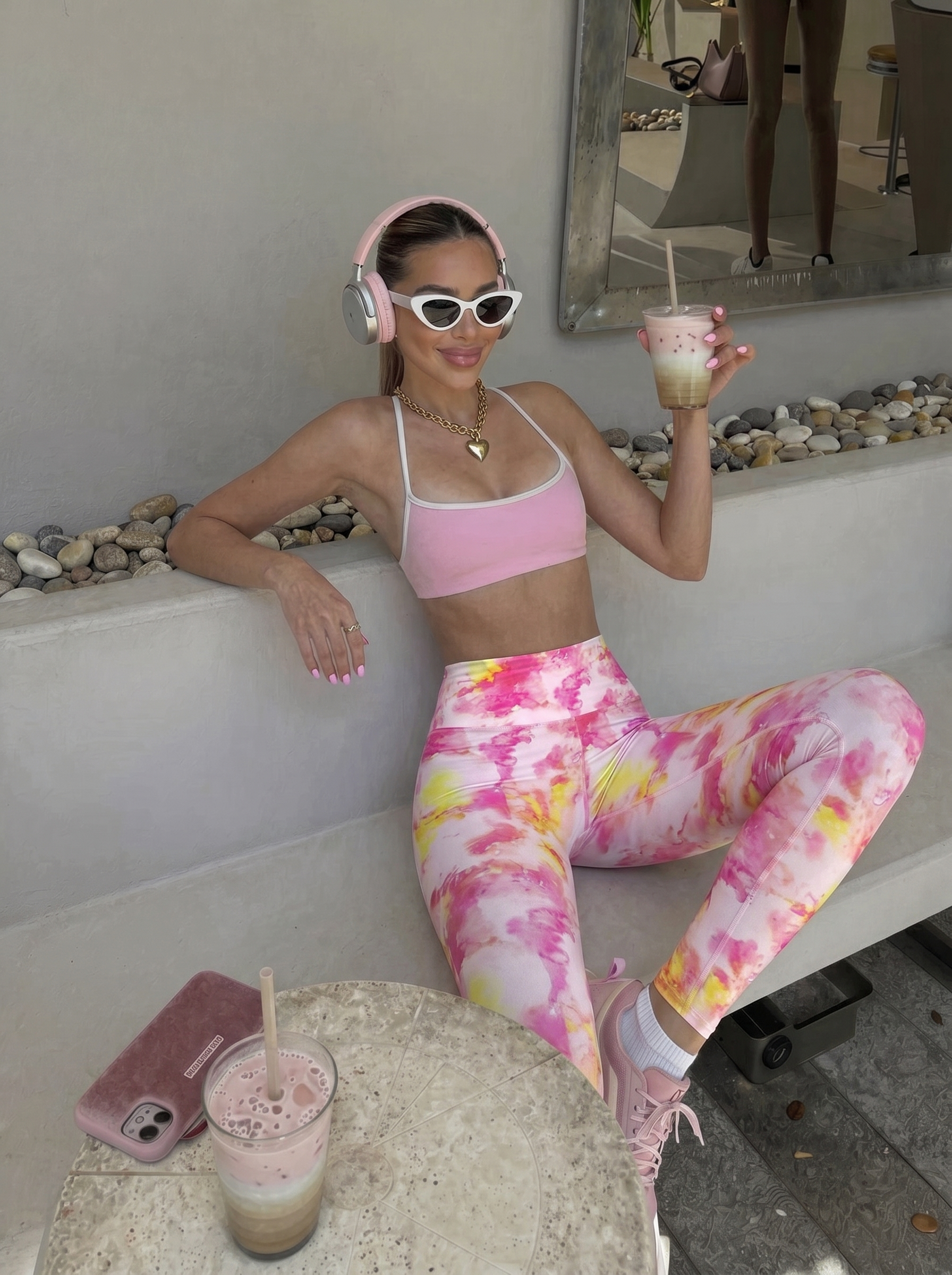 Pink & Yellow Tie-Dye Leggings