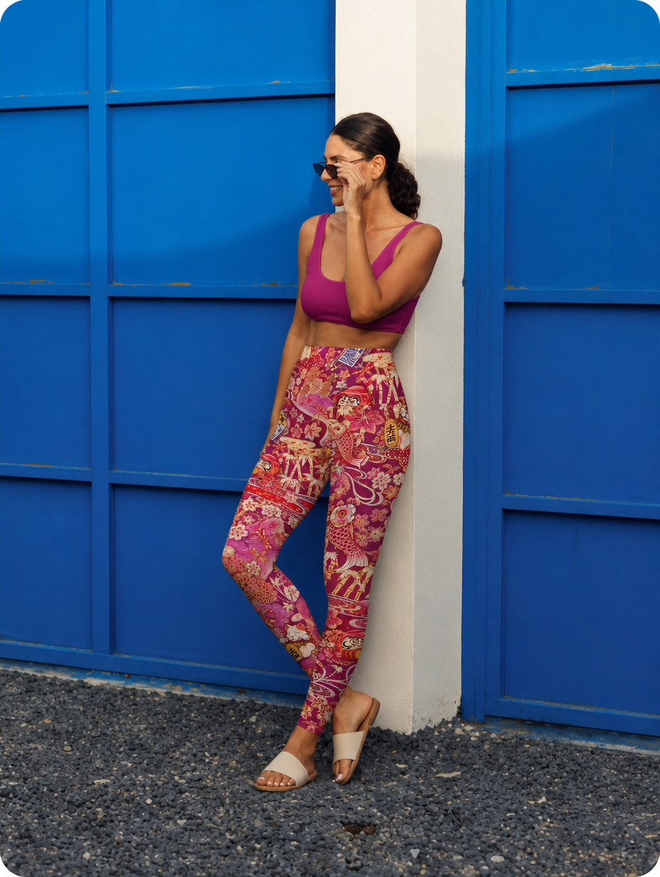 Magenta Base Cat Themed Workout Leggings