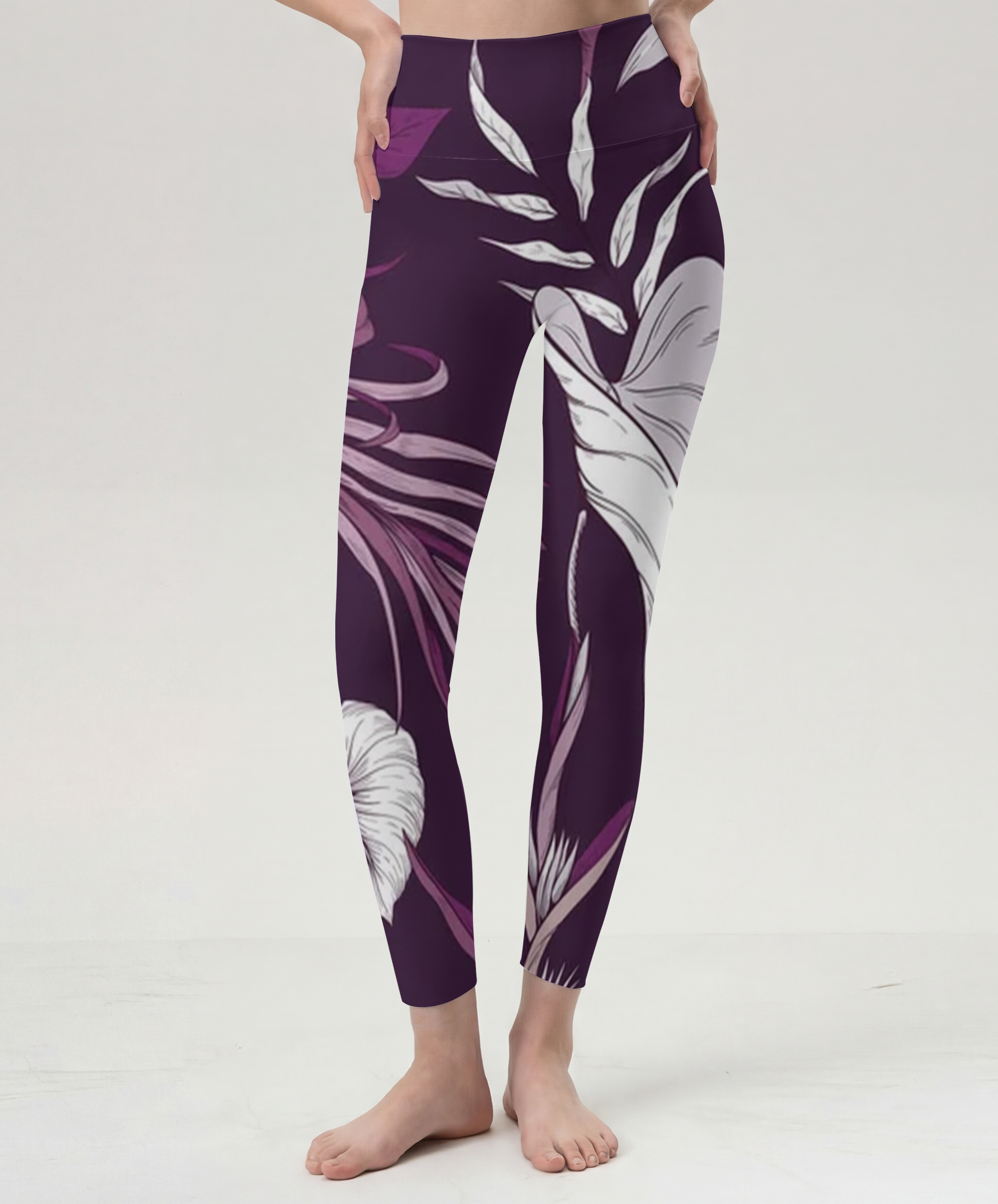 Plum White Floral Leggings