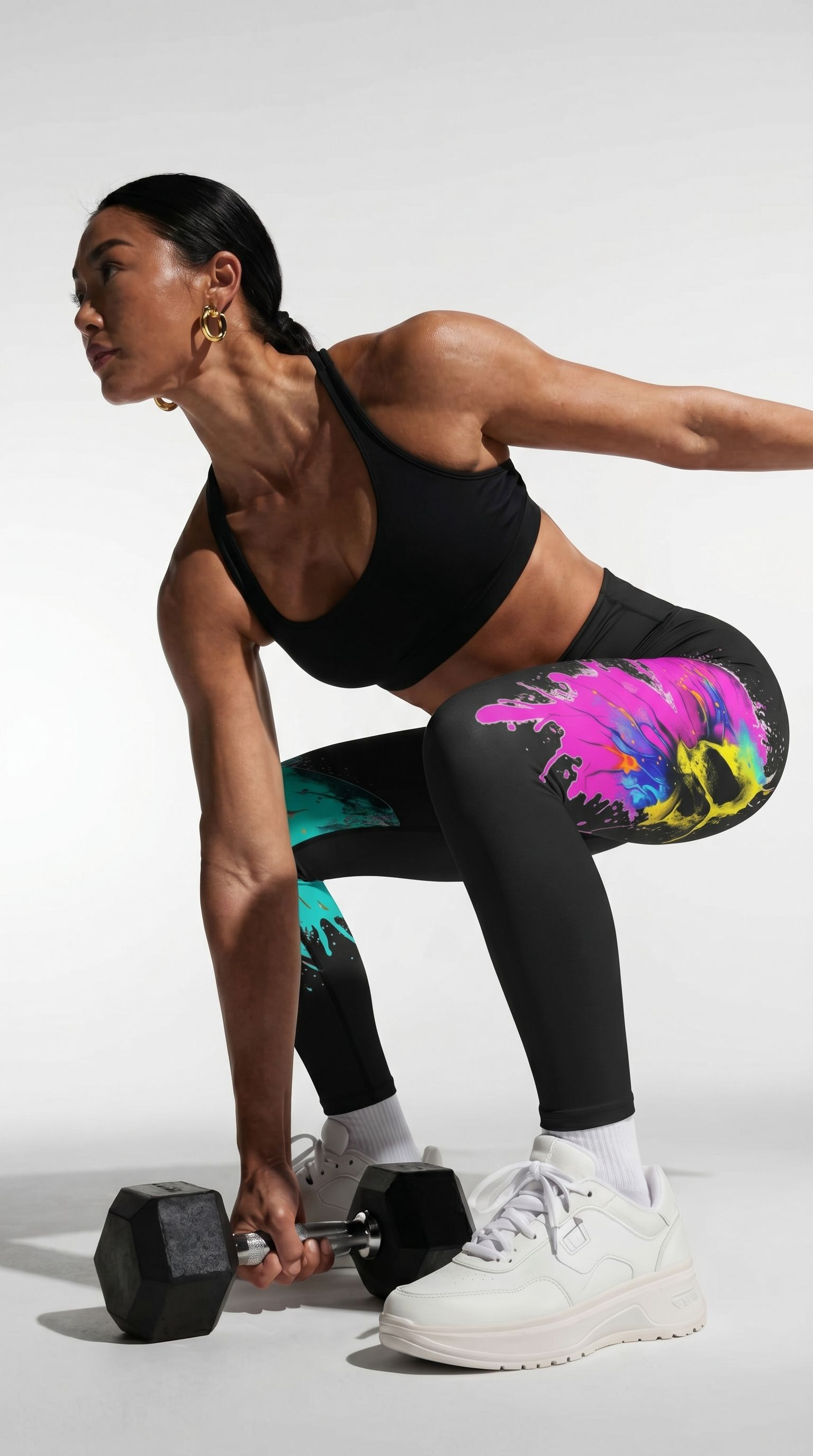 Black Multicolor Splatter Print Workout Leggings