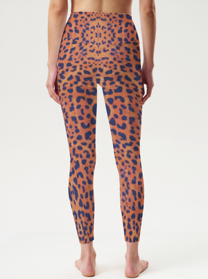 Orange Blue Leopard Print Leggings