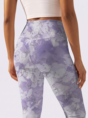 Light Purple Line Art Floral Leggings