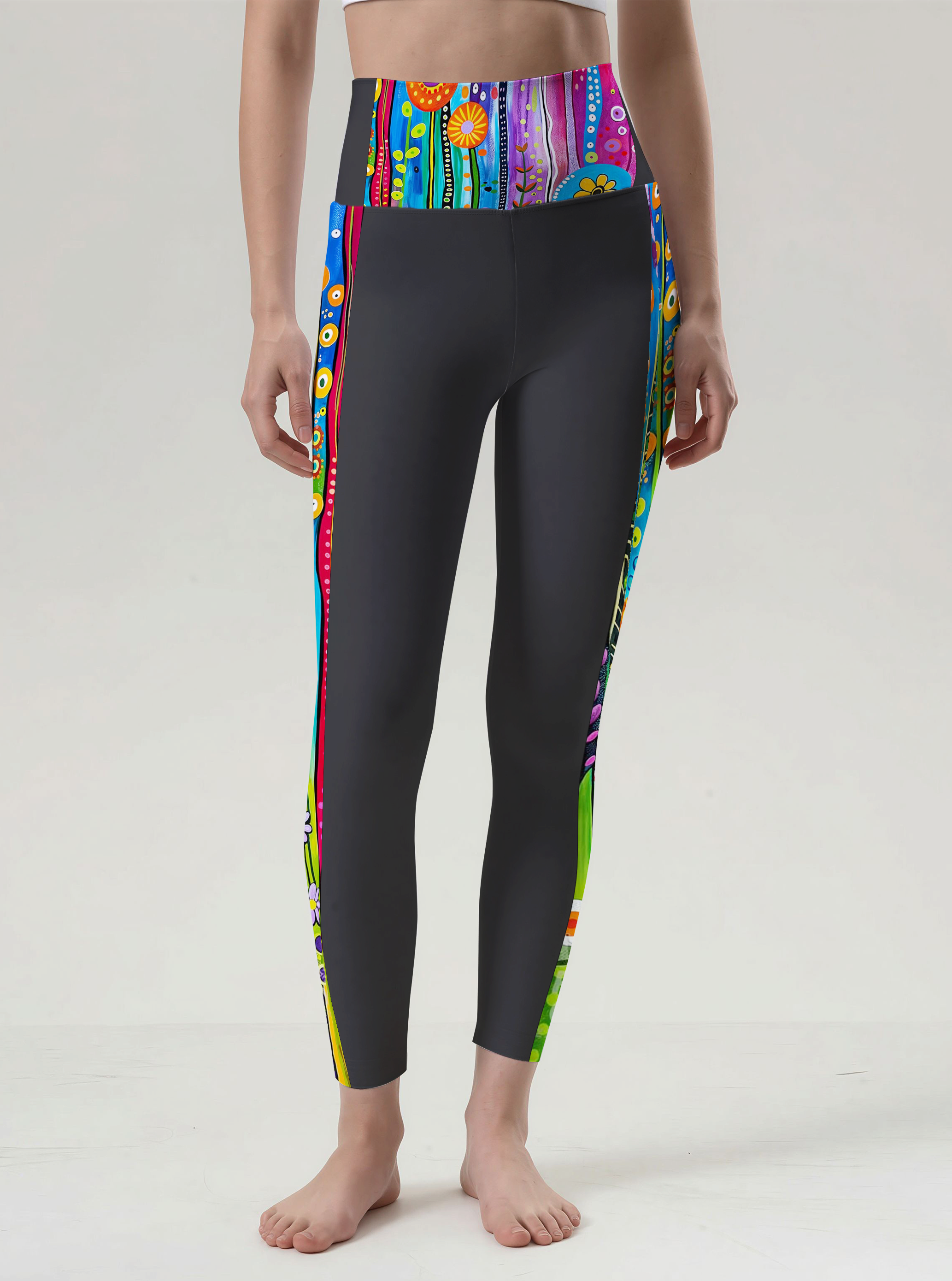 Pop Art Stripe Side-Panel High-Waist Yoga Leggings