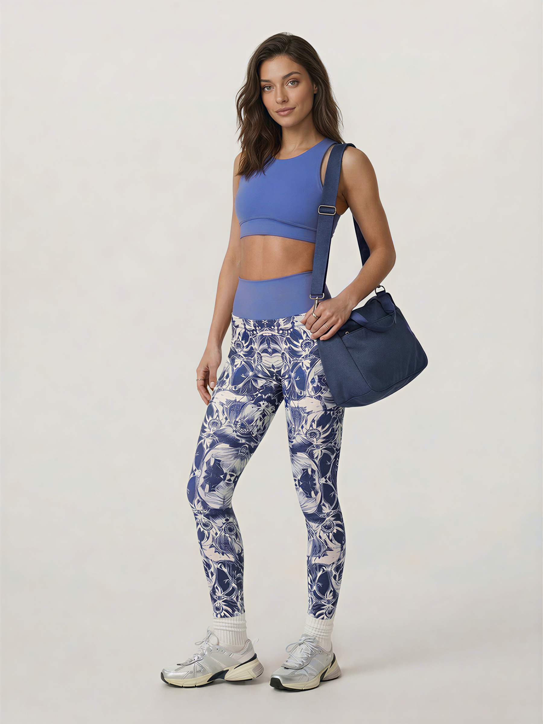 Indigo Blue Floral Relief Leggings