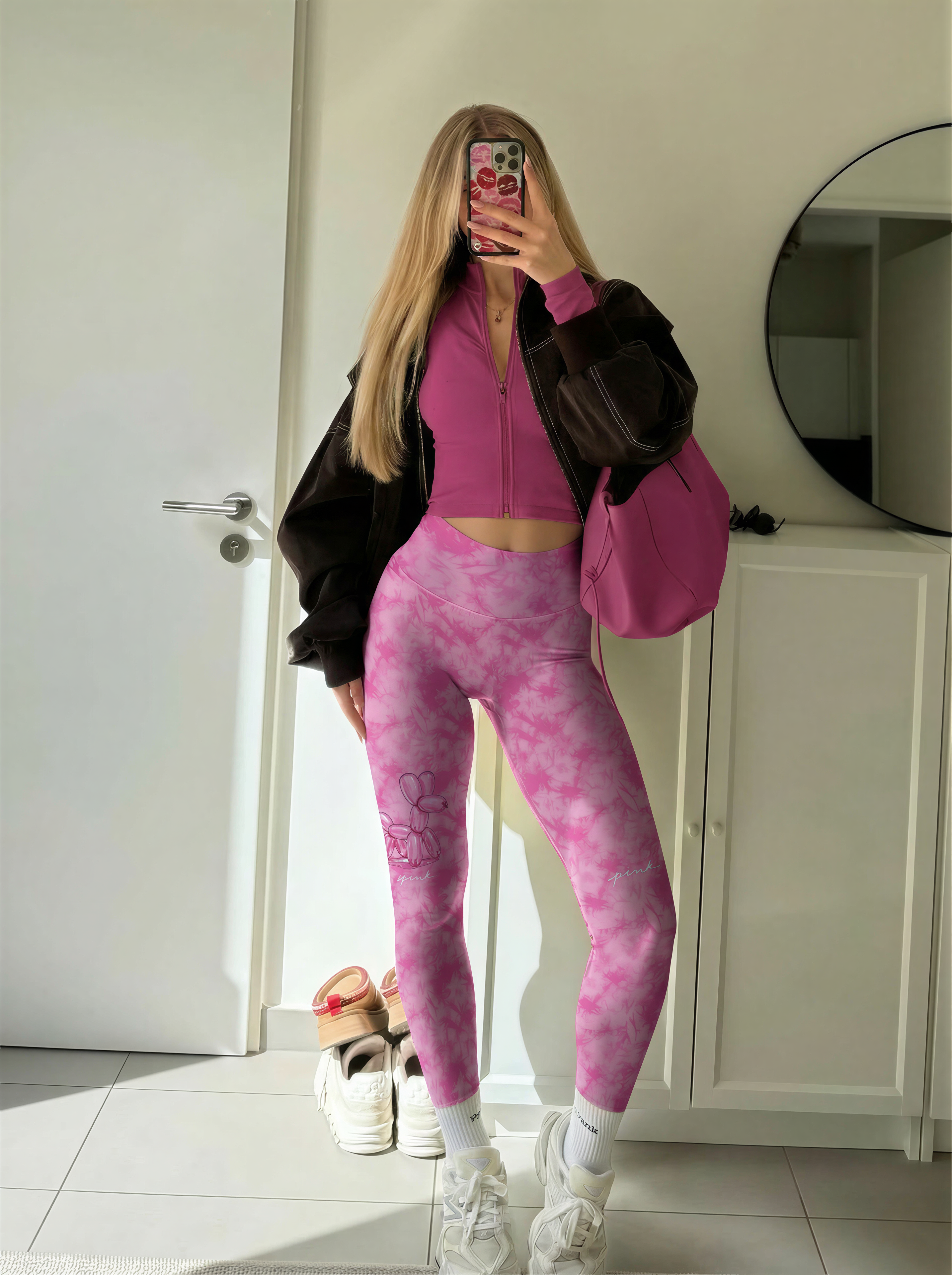 Pink Tie-Dye Balloon Dog Leggings