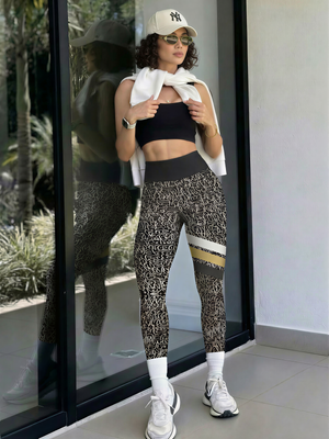 Black Gold Script Stripe Leggings
